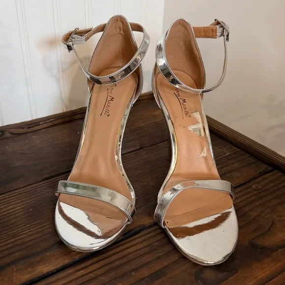 Anne Michelle Strappy Silver High Heel Sandals - Picture 3 of 7